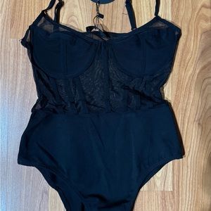 White Fox Black Sheer Bodysuit, Sz XS